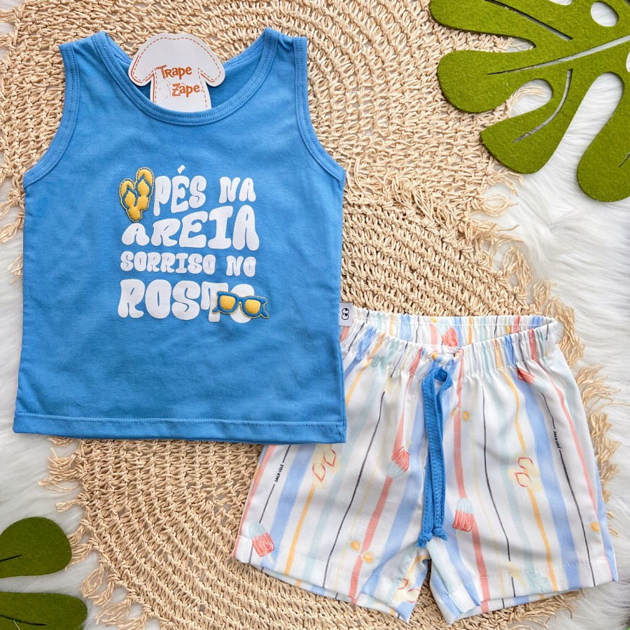 Conj. Regata Pés na Areia e Bermuda Praia - Azul Claro